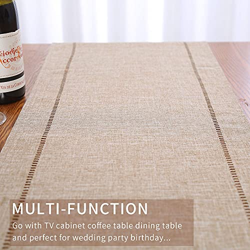 Tosewever Decorative Linen Table Runner Farmhouse Style Tabletop Collection 14 x 72 Inches Table Runners for Everyday Dining Wedding Party Holiday Home Decor (14" x 72", Light Coffee/Straight) - Image 5
