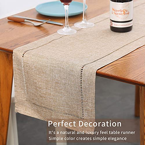 Tosewever Decorative Linen Table Runner Farmhouse Style Tabletop Collection 14 x 72 Inches Table Runners for Everyday Dining Wedding Party Holiday Home Decor (14" x 72", Light Coffee/Straight) - Image 4