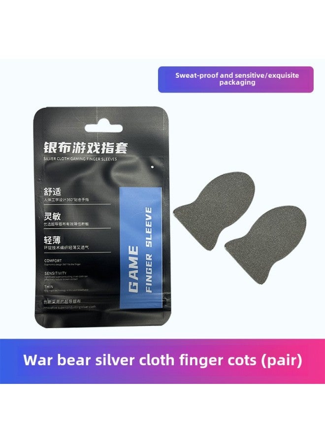War Bear Game Finger Cover 24-pin Silver Fiber Hand Travel Finger Cover Game Gloves Ultra-thin Anti-sweat Walking Anti-slip E-sports-Product's Colour:■ A Pair Of War Bear Silver Cloth Finger Cots ■  - Image 1