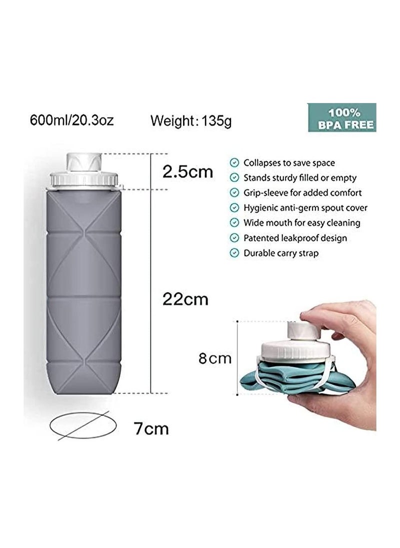 Excefore - Collapsible Sports Water Bottles Leakproof Valve BPA Free Silicone Foldable Water Bottle for Gym Camping Sports Lightweight Travel Bottle Durable 20oz - Image 1