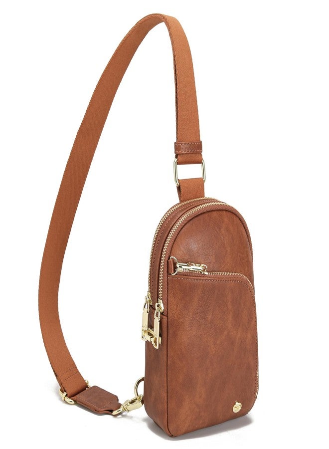 INICAT RFID Blocking Sling Bag,Anti Theft Crossbody Bags for Women,Travel Gifts Cross Body Purses Vegan Leather(Brown) - Image 1
