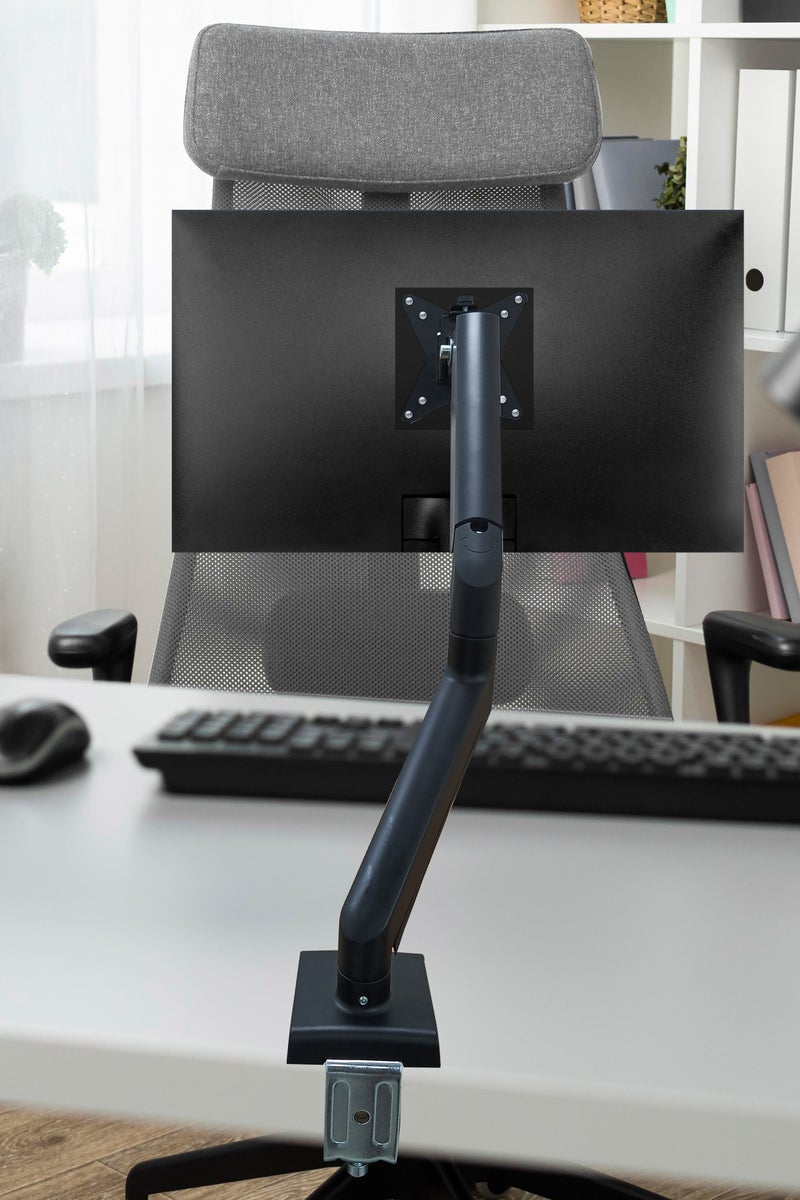 Hi-Tech Monitor Arm Mount (Single Arm Mount), Adjustable Height & Tilt, Quick-Release VESA Panel, Double Stabilisation, Built-In Cable Management, Fits 17''-32'' Screens, Desk C-Clamp & Grommet Base. - Image 1