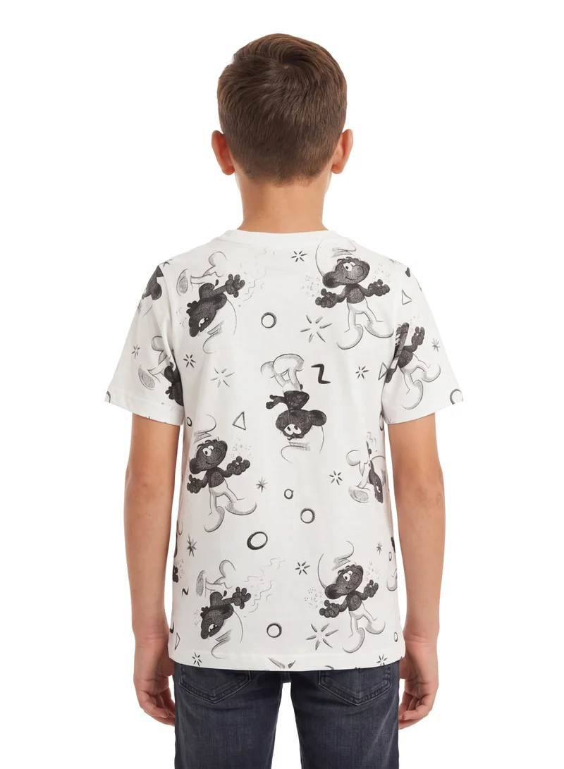 السنافر The Smurfs Boys Regular Graphic T-Shirt | All Over Character Print Casual Crew Neck Cotton Tee