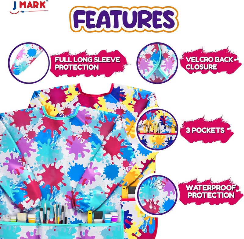 J MARK Waterproof Art Smock Painting Apron- 2 Pack Long Sleeve for Arts & Crafts - Image 3
