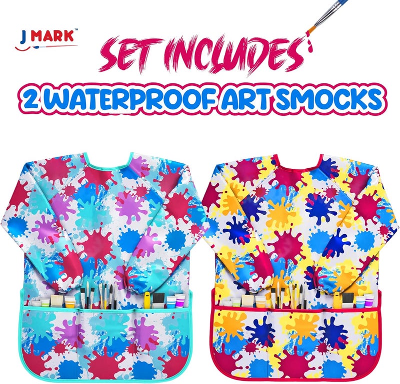 J MARK Waterproof Art Smock Painting Apron- 2 Pack Long Sleeve for Arts & Crafts - Image 2