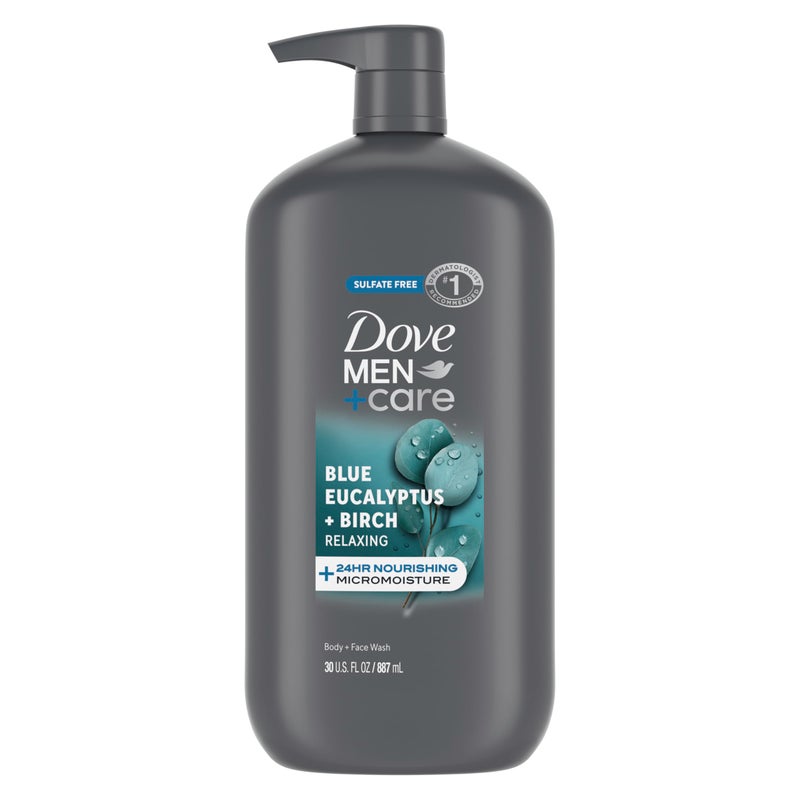 Dove Men+Care دوف للرجال + العناية غسول الجسم والوجه الأزرق المريح بالأوكالبتوس + البتولا مع تقنية الترطيب المصغرة المغذية لمدة 24 ساعة 30 أونصة - Image 1