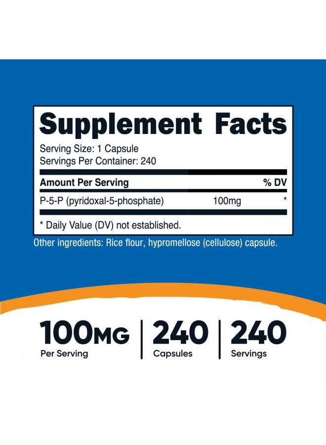 Nutricost مكمل فيتامين ب6 من نوتريكوست P5P 100 ملغ، 240 كبسولة (بيريدوكسال-5-فوسفات) - مناسب للنباتيين، خالي من الكائنات المعدلة وراثيًا، خالي من الجلوتين - Image 2