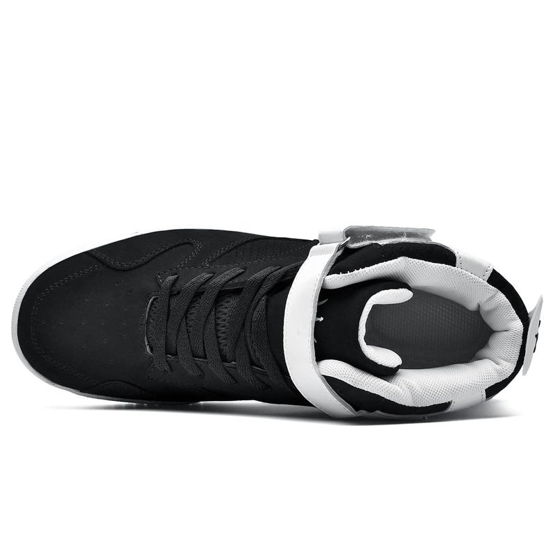 FZUU Men's Fashion High Top Leather Street Sneakers Sports Casual Shoes (8, Black) - Image 5