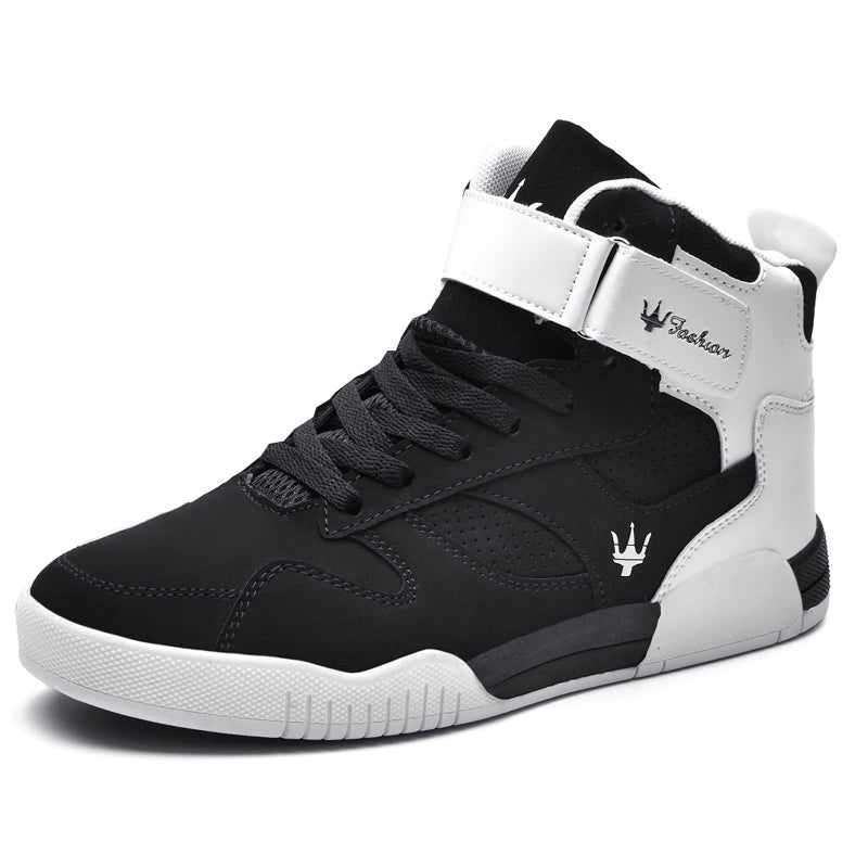 FZUU Men's Fashion High Top Leather Street Sneakers Sports Casual Shoes (8, Black) - Image 2