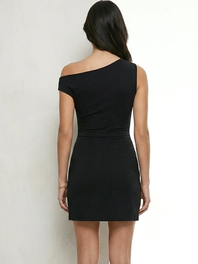 Outzidr black Black Metal Waist Trim Dress for Women | Best Price UAE