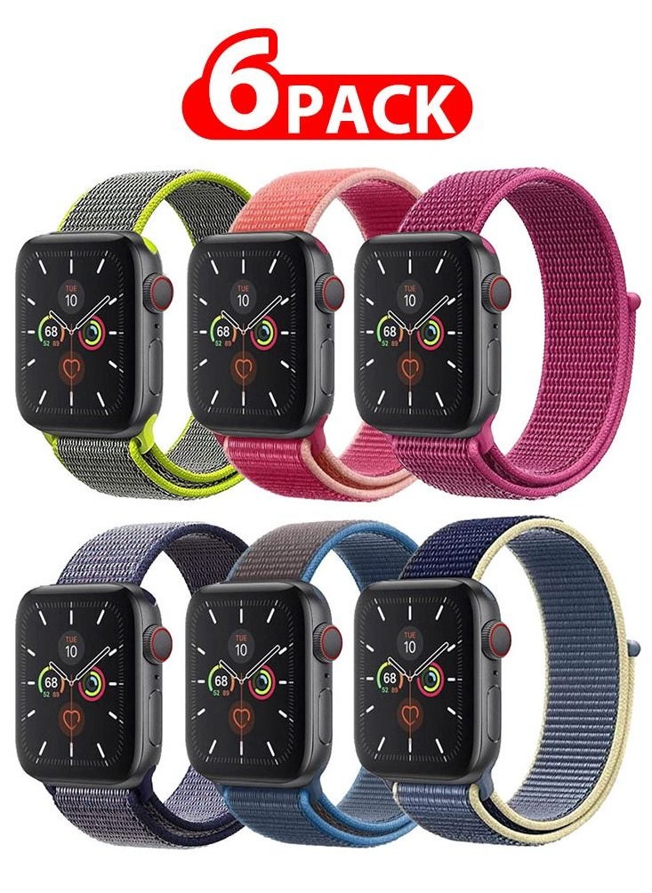 CATANES 6 Pack For Apple Watch 41mm 40mm 38mm Nylon Sport Loop Band Compatible With iWatch Series 7 SE 6 5 4 3 2 1 Men Women Braided Stretchy Nylon Loop Bands  - Image 1