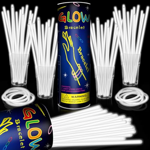 Taikula 200 Pack 8 Glow Sticks Bulk Party Favors White Light Up Sticks with Connectors Neon Glow in the Dark Party Supplies Bracelets for Holiday Birthday Party DecorationWhite - Image 1