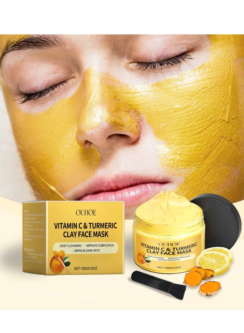 OUHOE Vitamin C Face Mask with Kaolin Clay and Turmeric for Dark Spots, Dull Skin, Skincare Facial Mask for Controlling Oil and Refining Pores  - Image 1