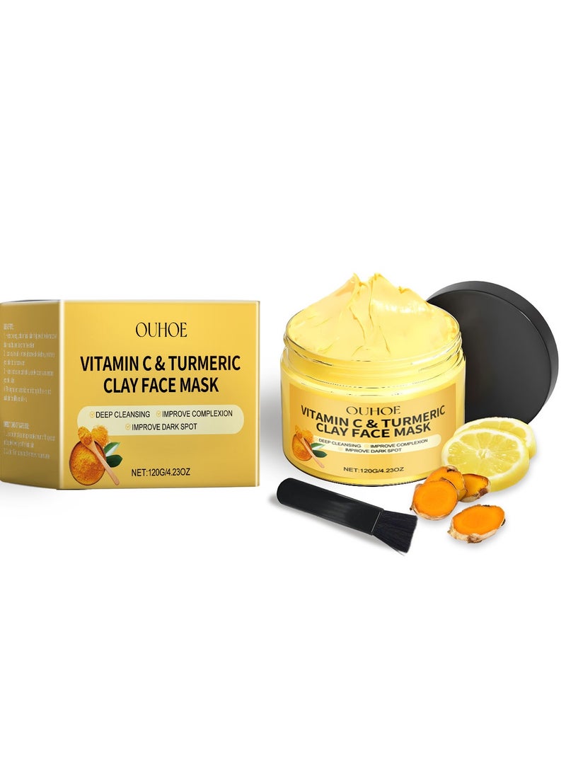 OUHOE Vitamin C Face Mask with Kaolin Clay and Turmeric for Dark Spots, Dull Skin, Skincare Facial Mask for Controlling Oil and Refining Pores  - Image 2