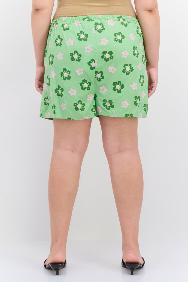 Daisy Street Women Plus Size Floral Printed Basic Shorts, Green Combo - Image 2
