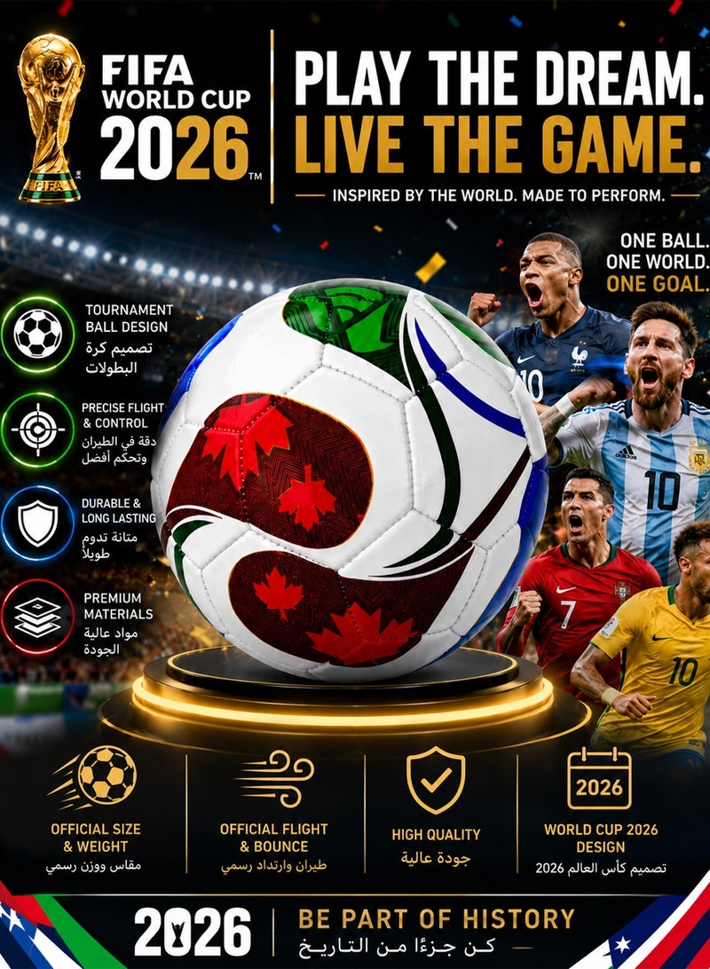 QUTOOB FIFA World Cup 2026-Inspired Design Football Size 5 – Souvenir Soccer Ball Gift for Fans, Collectors, Kids & Adults | Durable Football for Casual Play & Practice - Image 2