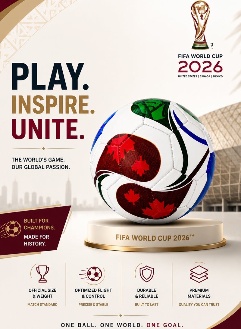 QUTOOB FIFA World Cup 2026-Inspired Design Football Size 5 – Souvenir Soccer Ball Gift for Fans, Collectors, Kids & Adults | Durable Football for Casual Play & Practice - Image 3