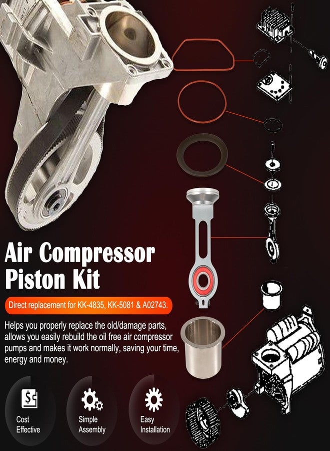 Bonbo طقم مكبس ضاغط KK-4835 طقم استبدال قضيب التوصيل يناسب تمامًا مضخة ضاغط الهواء الخالية من الزيت Sears Craftsman Devildiss Dewalt Porter Cable، مماثل لـ KK-4835 KK-5081 A02743 - Image 4