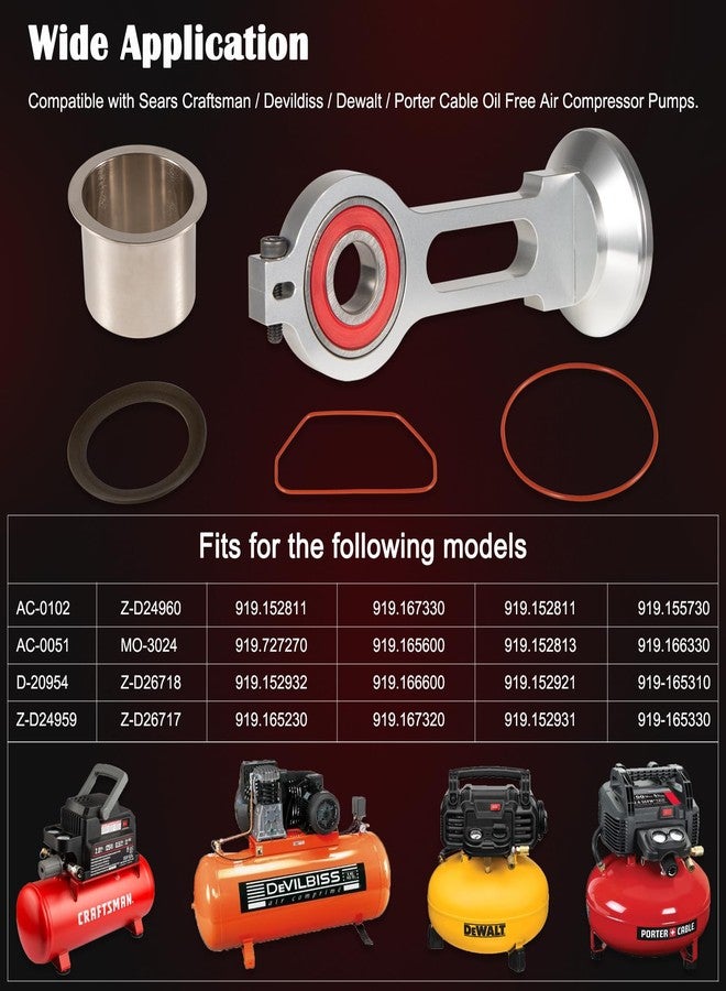 Bonbo طقم مكبس ضاغط KK-4835 طقم استبدال قضيب التوصيل يناسب تمامًا مضخة ضاغط الهواء الخالية من الزيت Sears Craftsman Devildiss Dewalt Porter Cable، مماثل لـ KK-4835 KK-5081 A02743 - Image 3