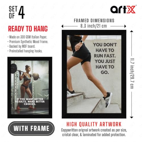 ArtX Paper Big Gym Health Quotes Wall Frame Art Painting, Multicolor, Inspirational, 10X13 inches each, 20 X 26 inches combined, Set of 4 - Image 2