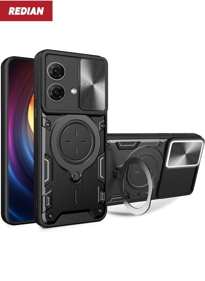 redian Motorola Moto G84 Case Cover, Moto G84 Cover with Slide Camera Cover, Military Grade Heavy Duty Shockproof Protective Phone Cover Case with Round Ring Kickstand for Motorola Moto G84 5G, Black  - Image 1