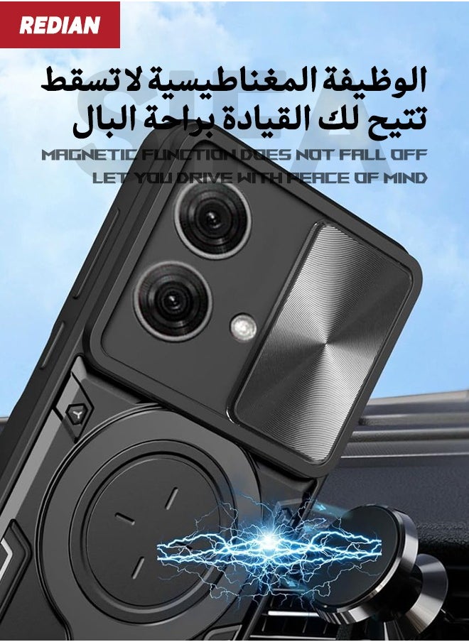 redian Motorola Moto G84 Case Cover, Moto G84 Cover with Slide Camera Cover, Military Grade Heavy Duty Shockproof Protective Phone Cover Case with Round Ring Kickstand for Motorola Moto G84 5G, Black  - Image 4