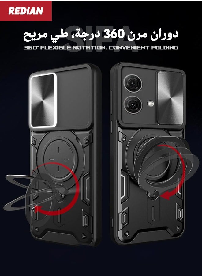 redian Motorola Moto G84 Case Cover, Moto G84 Cover with Slide Camera Cover, Military Grade Heavy Duty Shockproof Protective Phone Cover Case with Round Ring Kickstand for Motorola Moto G84 5G, Black  - Image 5