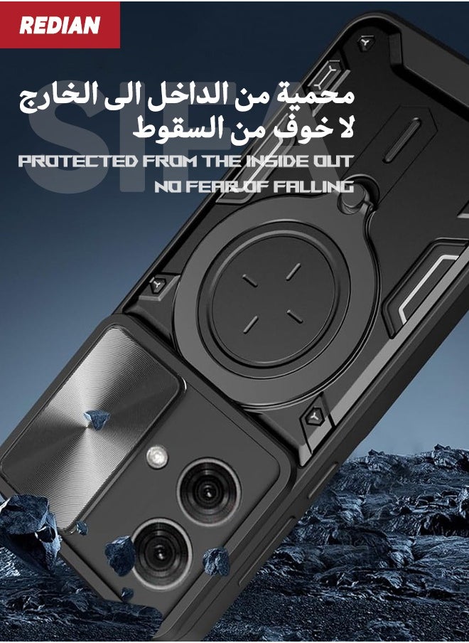 redian Motorola Moto G84 Case Cover, Moto G84 Cover with Slide Camera Cover, Military Grade Heavy Duty Shockproof Protective Phone Cover Case with Round Ring Kickstand for Motorola Moto G84 5G, Black  - Image 3