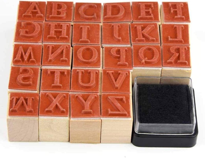 Oytra Stamps Wooden Capital Alphabet Letters Rubber Stamp with Ink Pad for Journaling journalling Black - Image 3