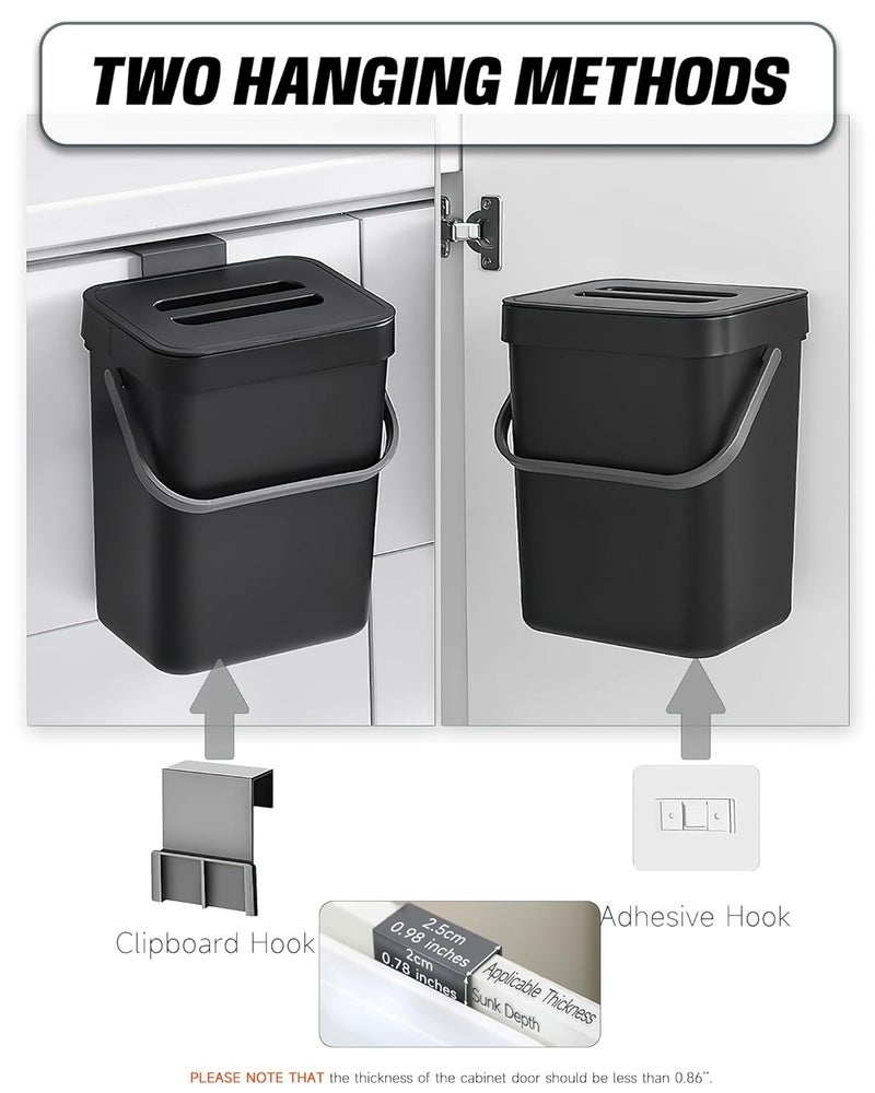 MONGTINGLU Countertop Compost Bin - 1.3 Gallons Hanging Small Trash Can with Lid for Kitchen Bathroom, Under Sink Kitchen Trash Can, Indoor Counter Compost Bucket with Lid, 5L(Black) - Image 4
