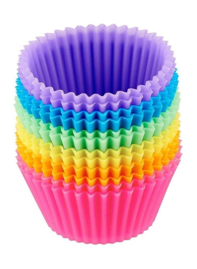 Generic Colorful Reusable Silicone Cupcake Baking Cups – 12PCS Non-Stick Muffin Liners – Heat Resistant, Food Grade, Easy to Clean – Rainbow Colors - Image 1