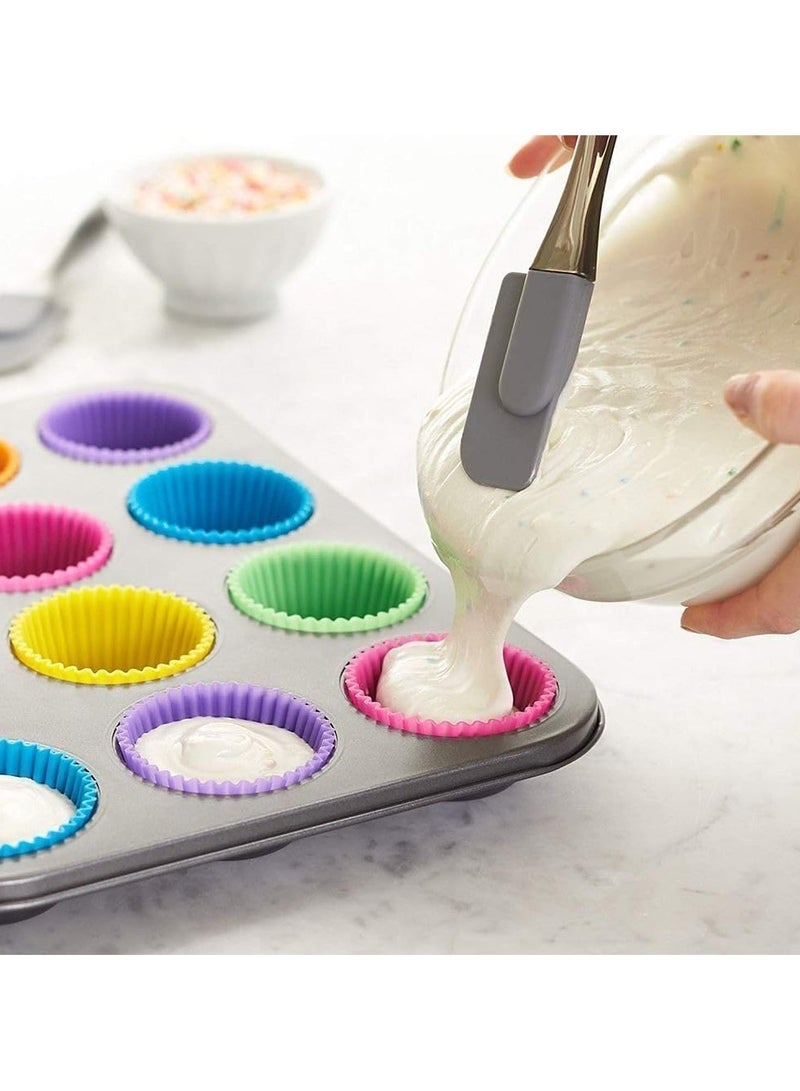 Generic Colorful Reusable Silicone Cupcake Baking Cups – 12PCS Non-Stick Muffin Liners – Heat Resistant, Food Grade, Easy to Clean – Rainbow Colors - Image 2