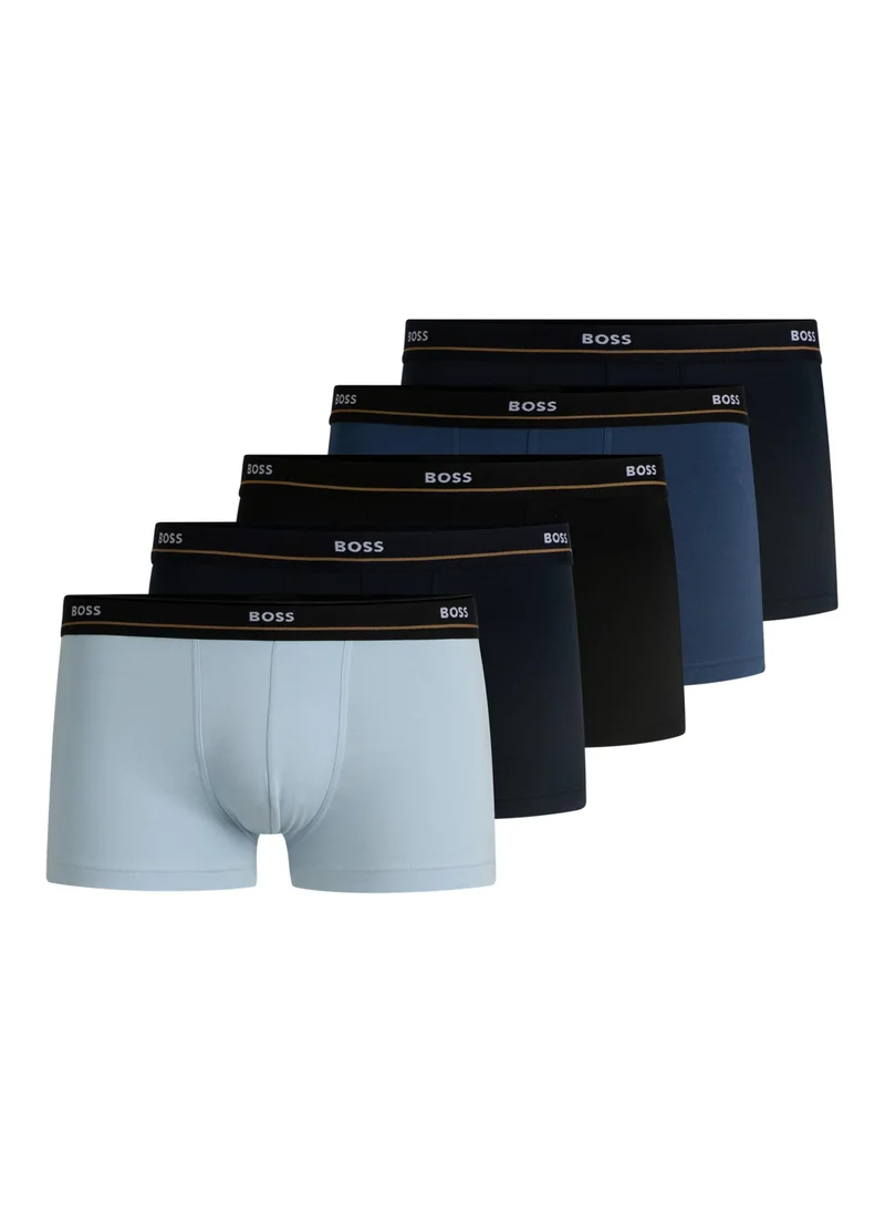 BOSS Five-pack of stretch-cotton trunks with logo waistbands