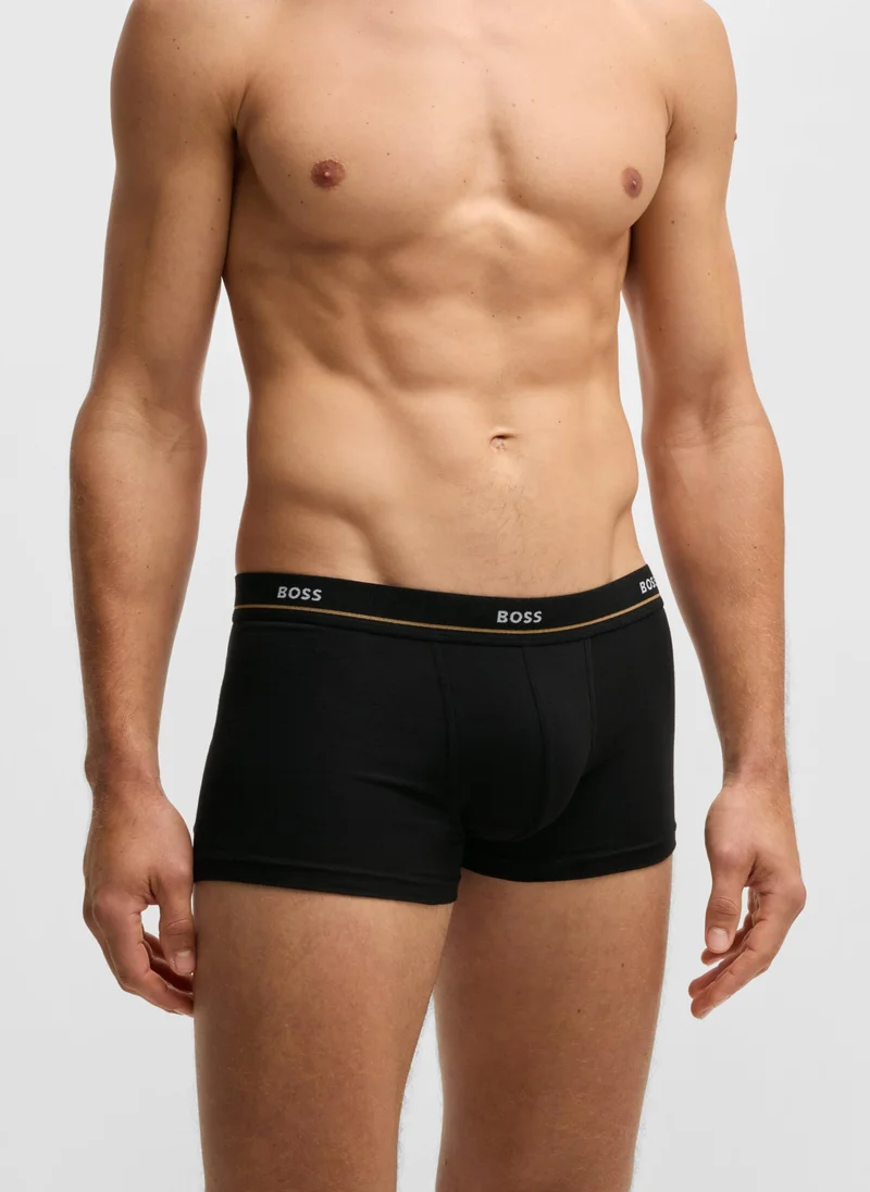 BOSS Five-pack of stretch-cotton trunks with logo waistbands