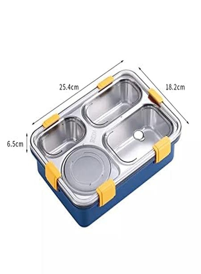 TOYTASTIC Lunch Box for Adults Lunch Box for Kids Stainless Steel Lunch Box with Fork,Chopstick & Spoon Lid Office Food Container 4 Compartment for Kids & Adults (Blue), 1250 ml - Image 4