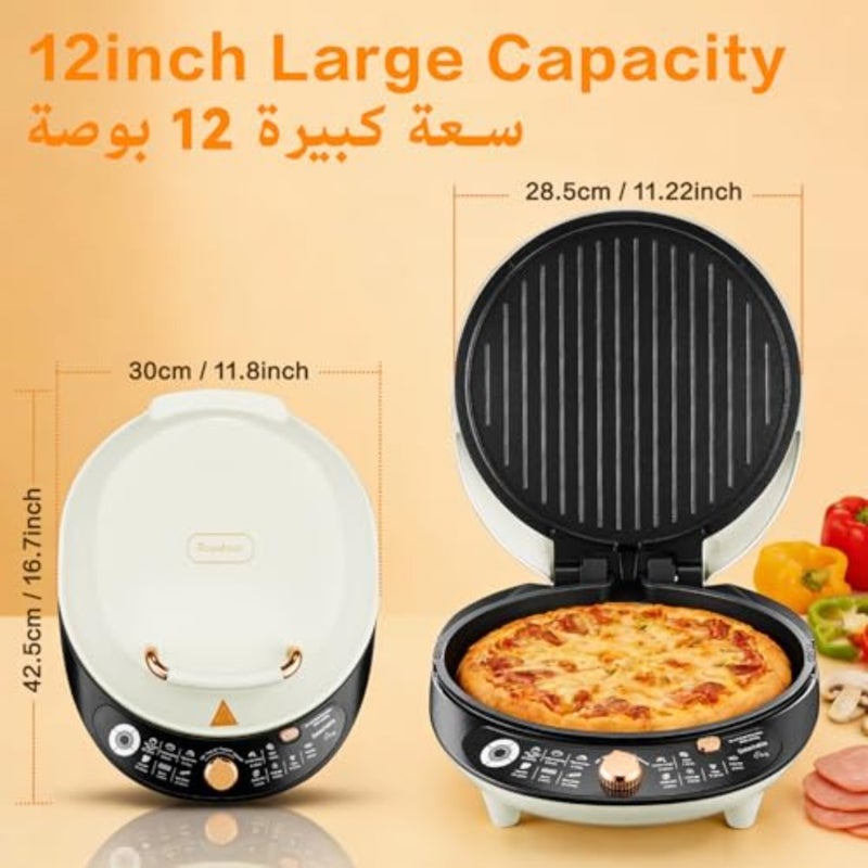 شواية كهربائية للشواء والمخبوزات وشرائح اللحم والساندويتش وفطائر البيض؛ ألومنيوم مطلي غير لاصق؛ أسود؛ 12 بوصة، تسخين سريع 1850 وات، 180 درجة مسطحة، 3 أوضاع للطهي، مقلاة قابلة للإزالة - Image 3