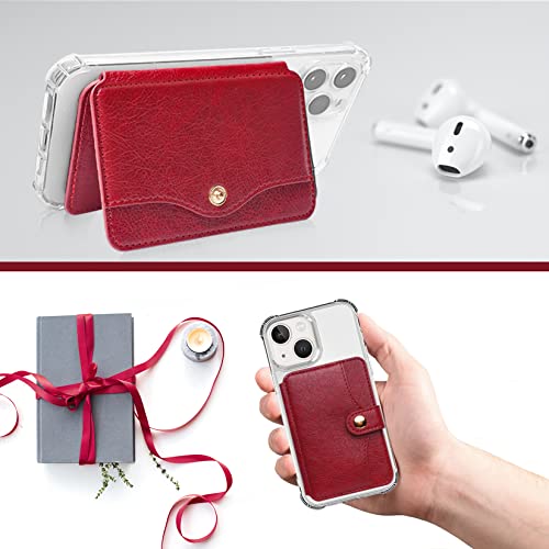 M-Plateau Credit Card Holder for Cell Phone, Stick on with Snap Closure 3M Adhesive Phone Wallet Compatible with iPhone and iPhone Case (Red) - Image 2