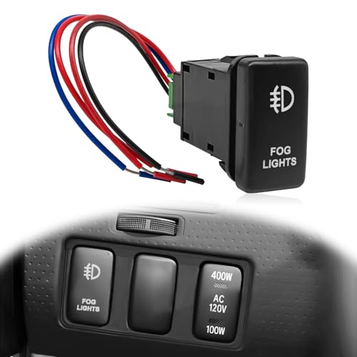 SYudwen LED Fog Light Symbol Push Button Switch White Backlight ONOff Switch with Connector Wire Compatible with Toyota - Image 1