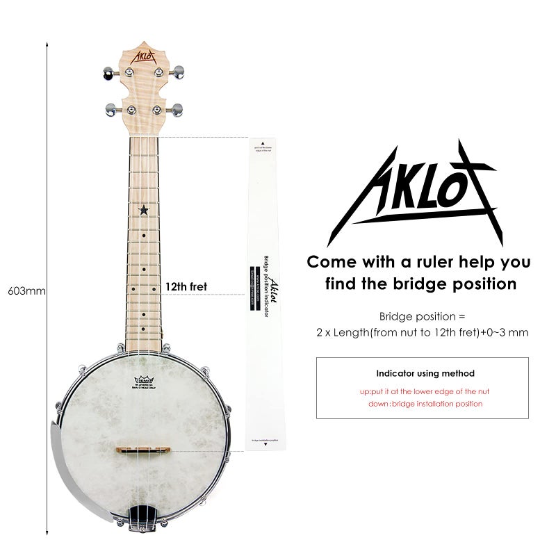 AKLOT Banjo Ukulele, AKLOT Concert 23 inch Remo Drumhead Open Back Maple Body 15:1 Advanced Tuner with Two Way Truss Rod Gig Bag Tuner String Strap Picks - Image 1