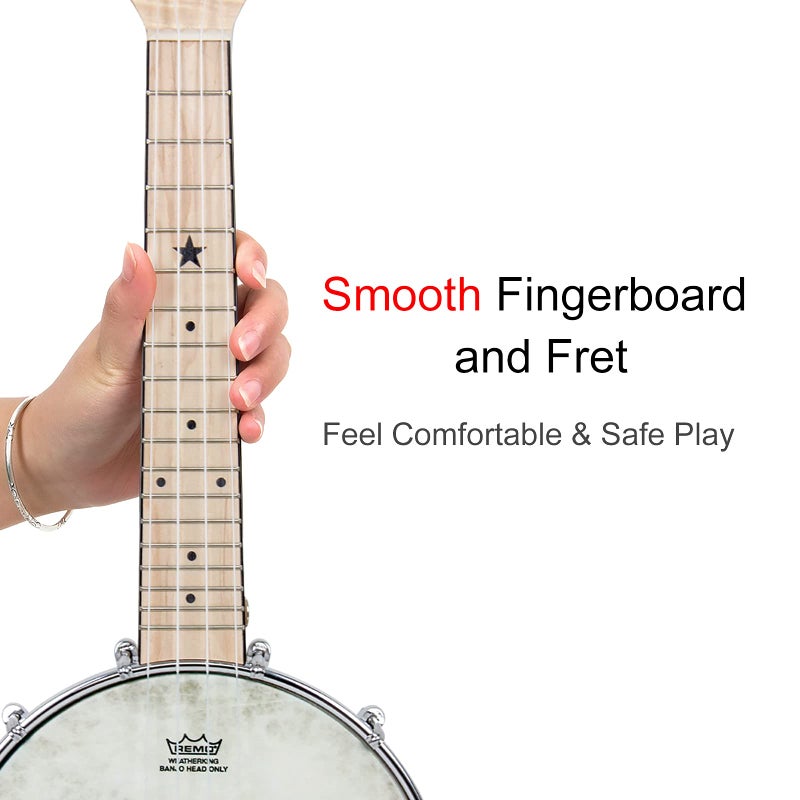 AKLOT Banjo Ukulele, AKLOT Concert 23 inch Remo Drumhead Open Back Maple Body 15:1 Advanced Tuner with Two Way Truss Rod Gig Bag Tuner String Strap Picks - Image 2