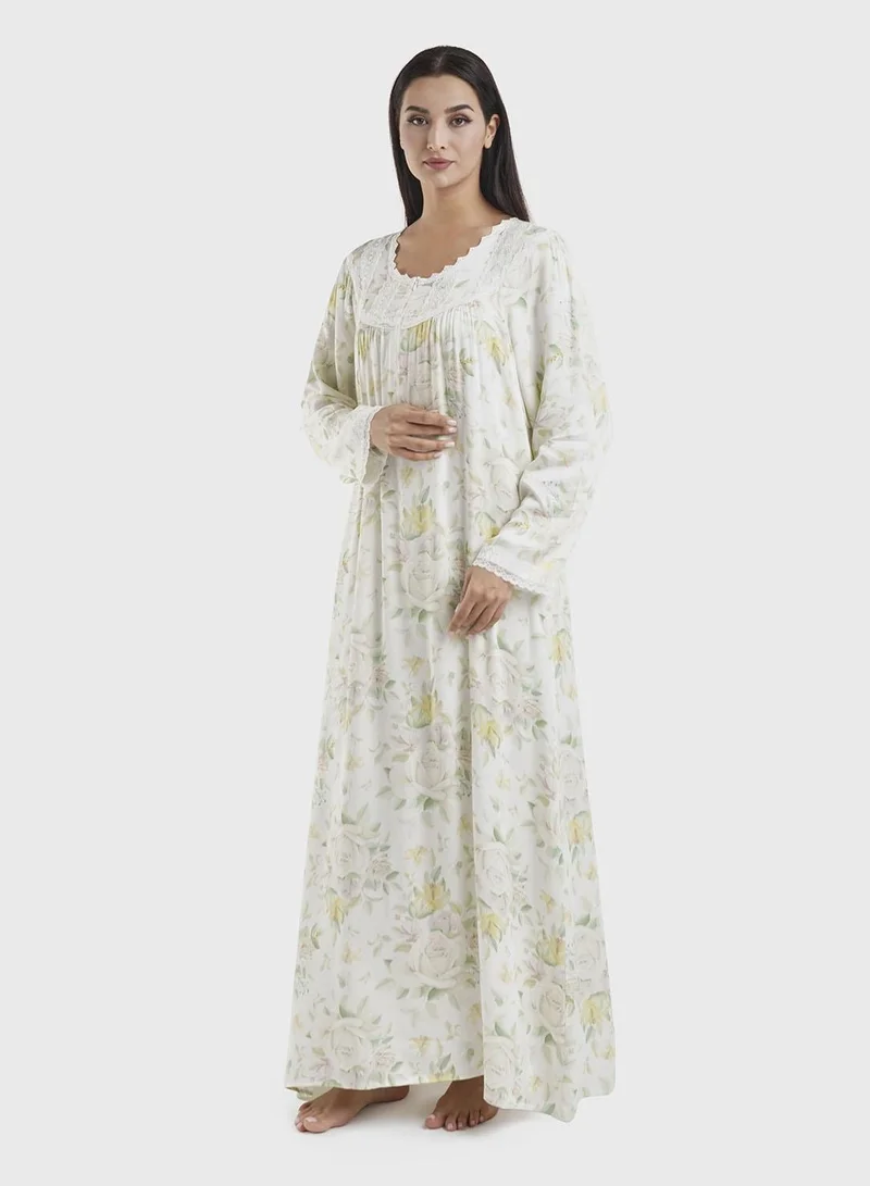Kashkha  Apple Green Viscose Floral Print Nightwear Dress (CNH443) for Women | Best Price UAE