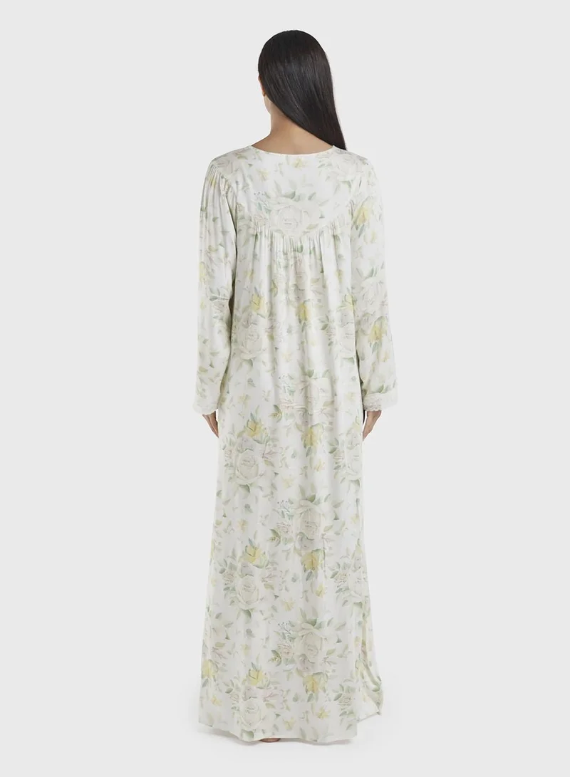 Kashkha  Apple Green Viscose Floral Print Nightwear Dress (CNH443) for Women | Best Price UAE