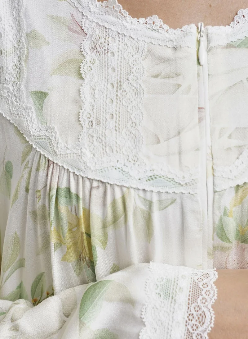 Kashkha  Apple Green Viscose Floral Print Nightwear Dress (CNH443) for Women | Best Price UAE
