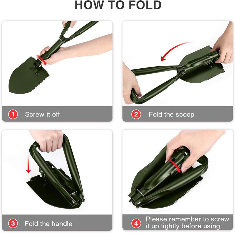 Behandy 24.5" Collapsible Shovel, Heavy Duty Foldable Shovel for Camping and Pickax, Military Entrenching Tool for Gardening, Camping, Digging Dirt, Sand, Mud&Snow, Off Road, Car Emergency kit - Image 4