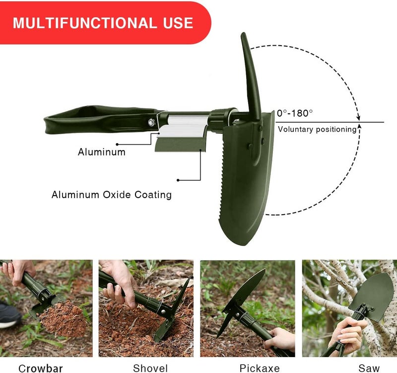 Behandy 24.5" Collapsible Shovel, Heavy Duty Foldable Shovel for Camping and Pickax, Military Entrenching Tool for Gardening, Camping, Digging Dirt, Sand, Mud&Snow, Off Road, Car Emergency kit - Image 5