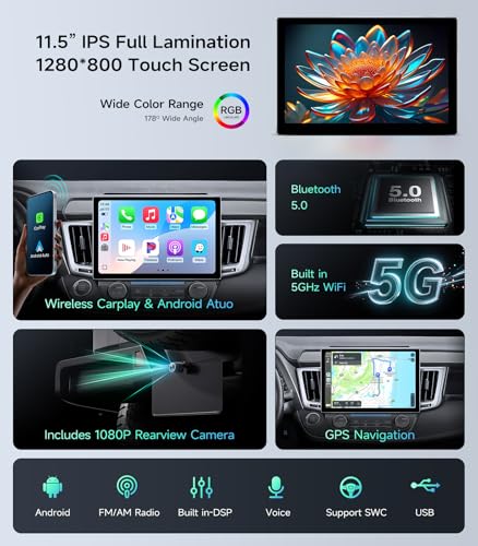 AINAVIGO 11.5" Car Radio for Toyota RAV4 2013-2018 - Wireless CarPlay Android Auto | 5G WiFi Touchscreen Stereo | GPS Navigation | Bluetooth FM/AM | HD Backup Camera - Image 5
