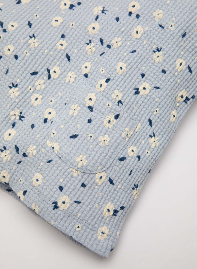 DeFacto Floral Long Sleeve T-Shirt With Elastic Waist Waffle 2-Piece Set - Image 4