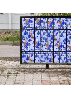 MAHIRA POLYGLOBAL LLP MAHIRA Polypropylene Gate Sheet Car Parking Sheet Grill Sheet Gate Covering Sheet Balcony Safety Sheet Privacy Sheet Blue Flowers Printed Design UV Resistant 4 feet x 5 feet  - Image 1