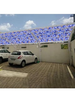 MAHIRA POLYGLOBAL LLP MAHIRA Polypropylene Gate Sheet Car Parking Sheet Grill Sheet Gate Covering Sheet Balcony Safety Sheet Privacy Sheet Blue Flowers Printed Design UV Resistant 4 feet x 5 feet  - Image 2