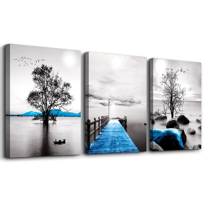 FRAMED CANVAS WALL ART FOR LIVING ROOM BEDROOM OFFICE BLACK AND WHITE OCEAN LANDSCAPE PAINTINGS MODERN POSTERS AND PICTURES FOR BATHROOM HOME DECOR 3 PIECE SET